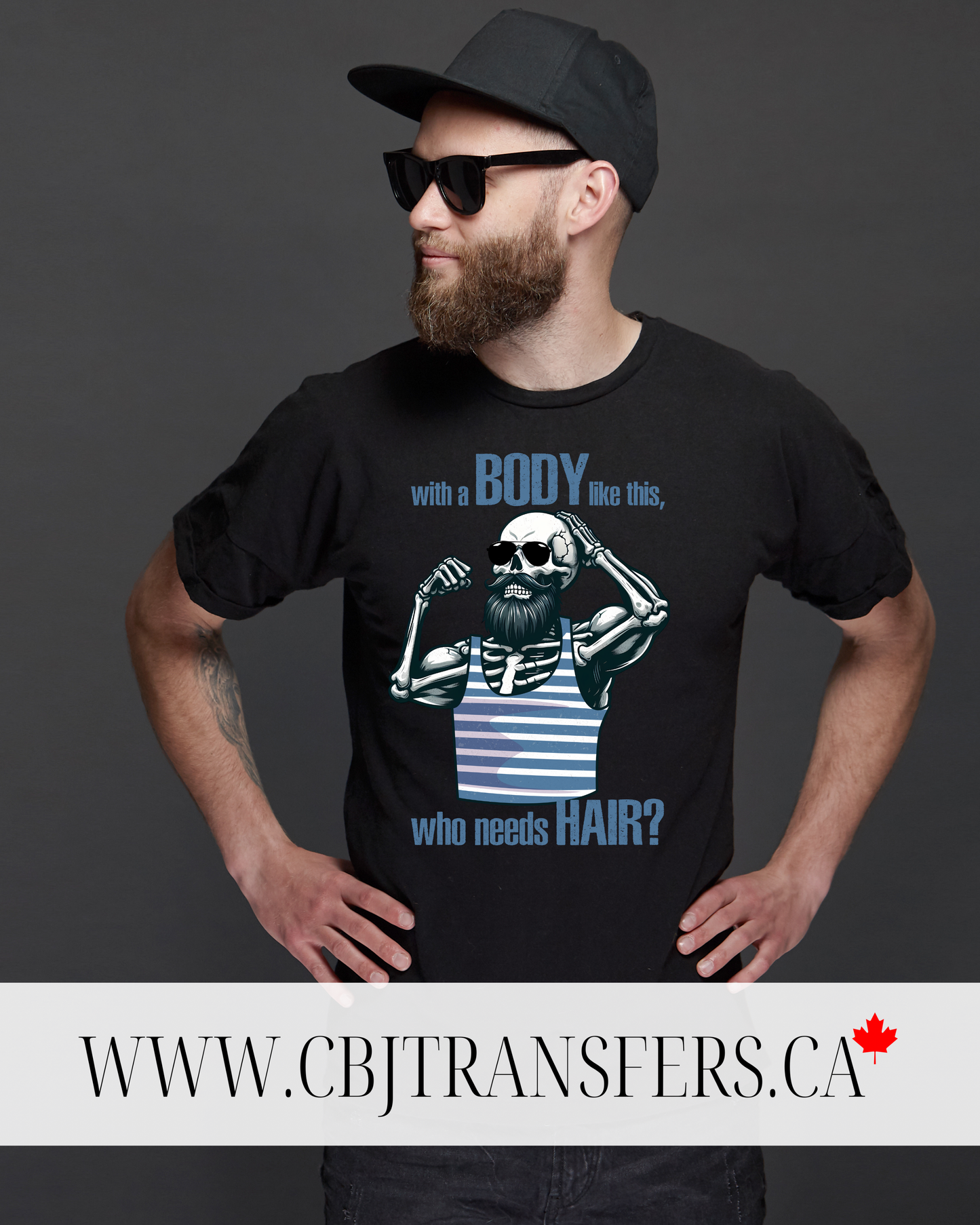 With a Body Like This Who Needs Hair DTF Transfer, Funny Bald Dad Skeleton Design, Fathers Day Shirt Print(202514)