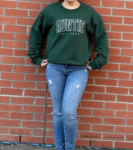 Auntie with EST  and names on sleeves Embroidered Sweater