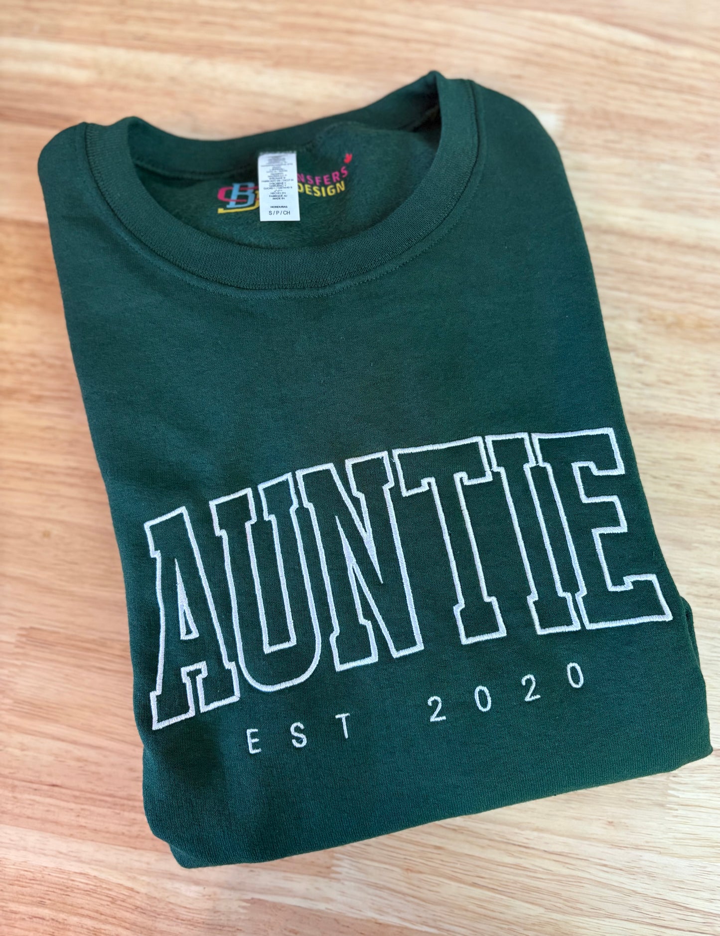 Auntie with EST and names on sleeves Embroidered Sweater