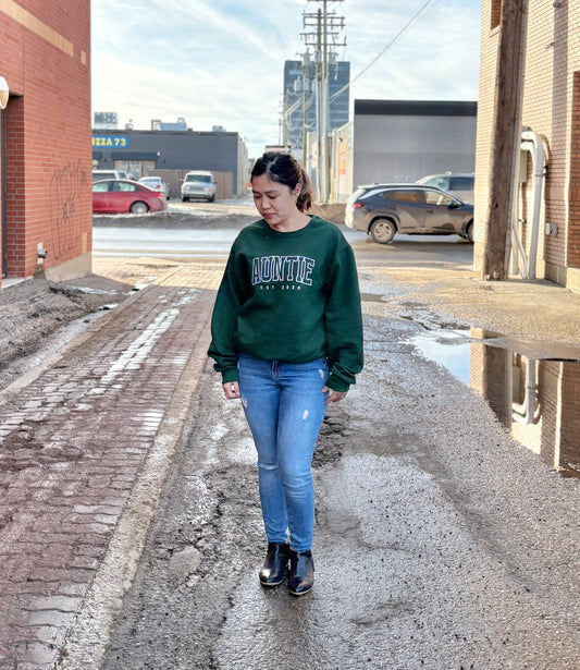 Auntie with EST  and names on sleeves Embroidered Sweater