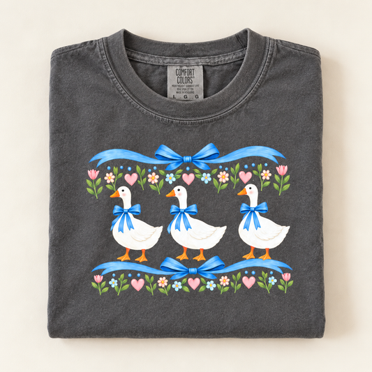 Silly goose with blue ribbon