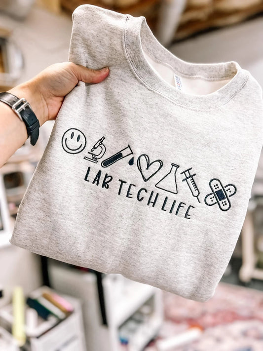 Lab Tech Life Embroidered Crewneck Sweater
