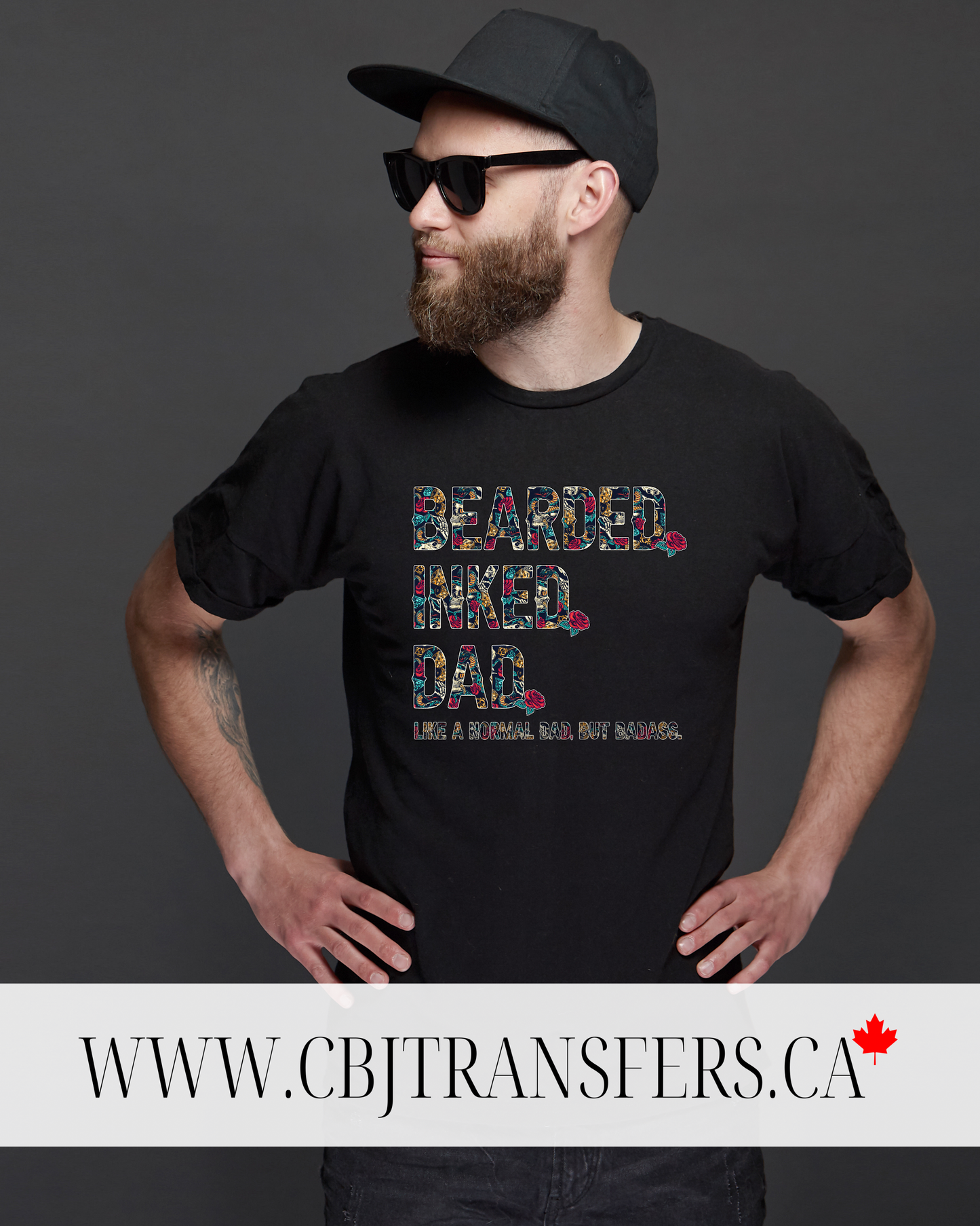 Bearded Inked Dad DTF Transfer, Tattoo Dad Shirt Design, Funny Fathers Day Print for Cool Dads(202517)