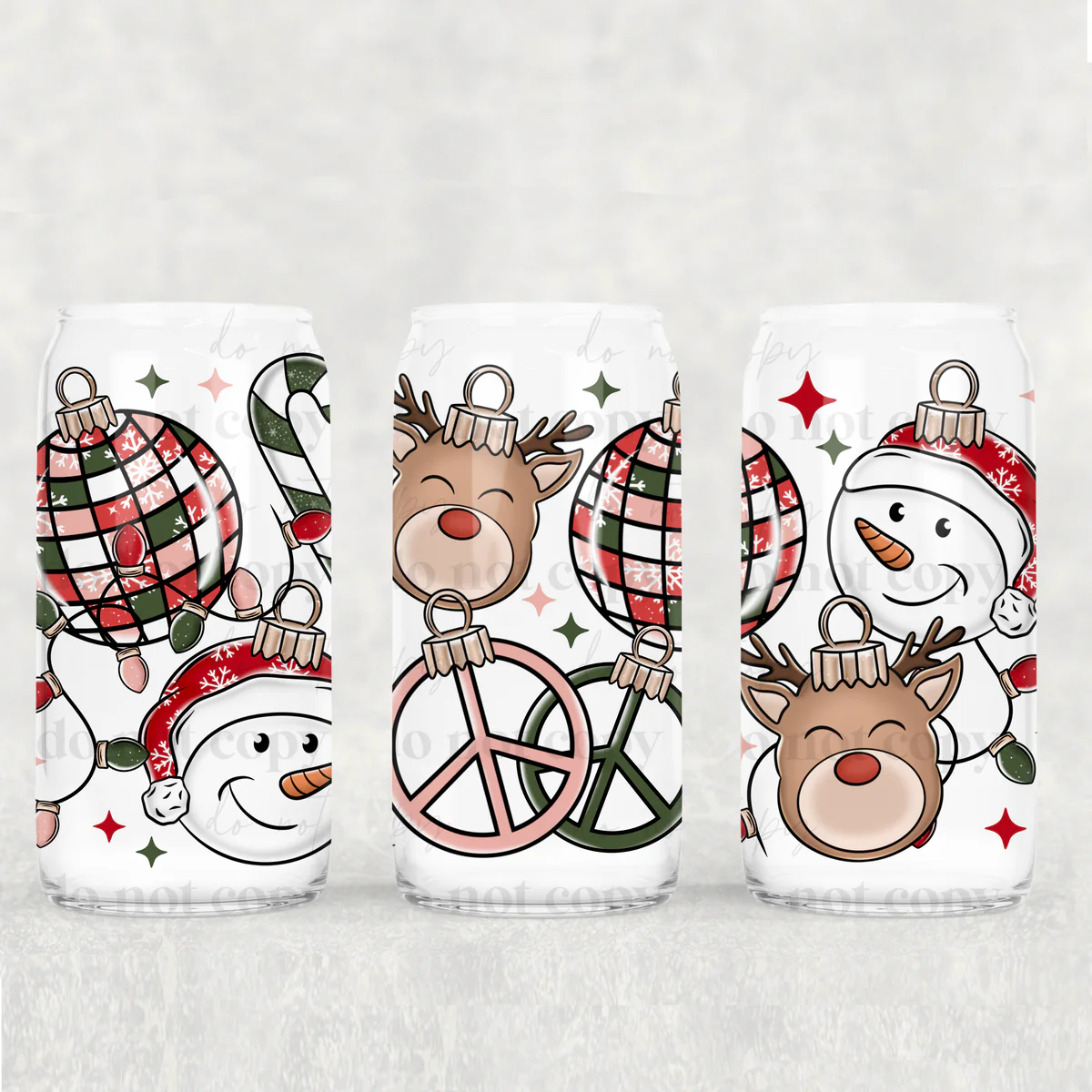 Retro christmas 16oz Glass Wrap UV Transfer