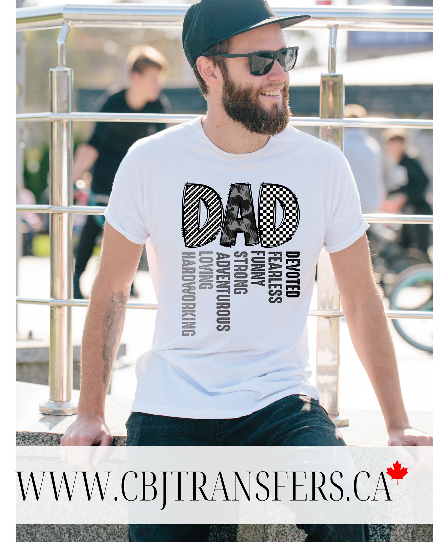 DAD Word Art DTF Transfer for Shirts, Fathers Day Black and White Pattern Design, Ready to Press(202508)