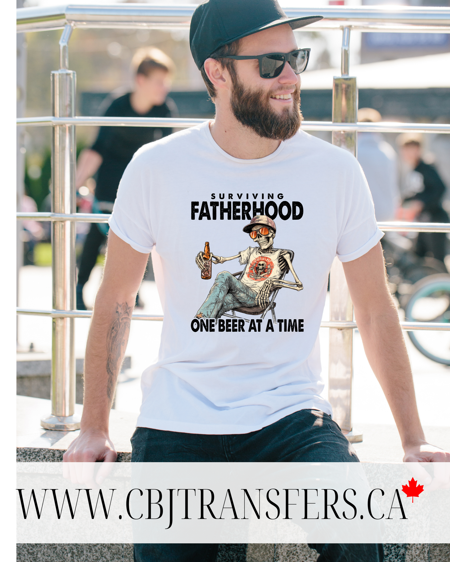 Surviving Fatherhood DTF Transfer for Shirts, Funny Beer Dad Skeleton Design, Fathers Day Ready to Press  (202509)