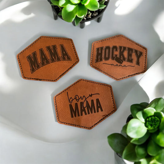 Custom engraved leatherette patches (Min. of 6)