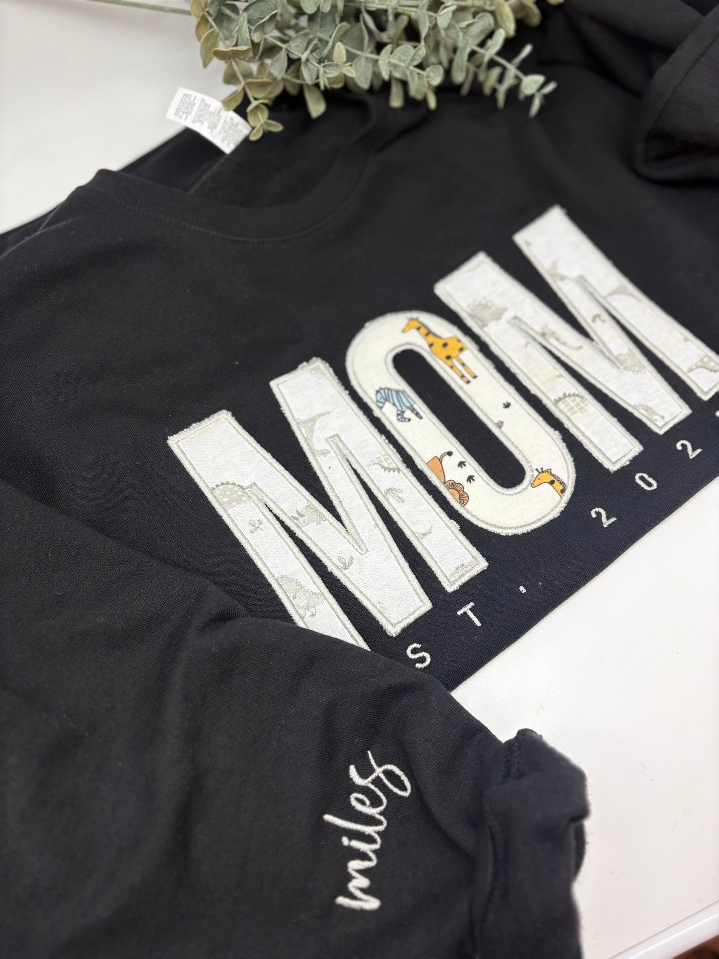 Mom Appliqué Embroidered Sweatshirt with EST Year