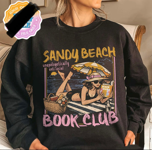 Sandy Beach Book Club  Digital , Bookish Beach Day , Vintage Beach Summer, Coastal Vacation DTF Transfers | 2026