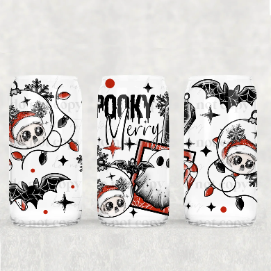 Spooky merry 16oz Glass Wrap UV Transfer