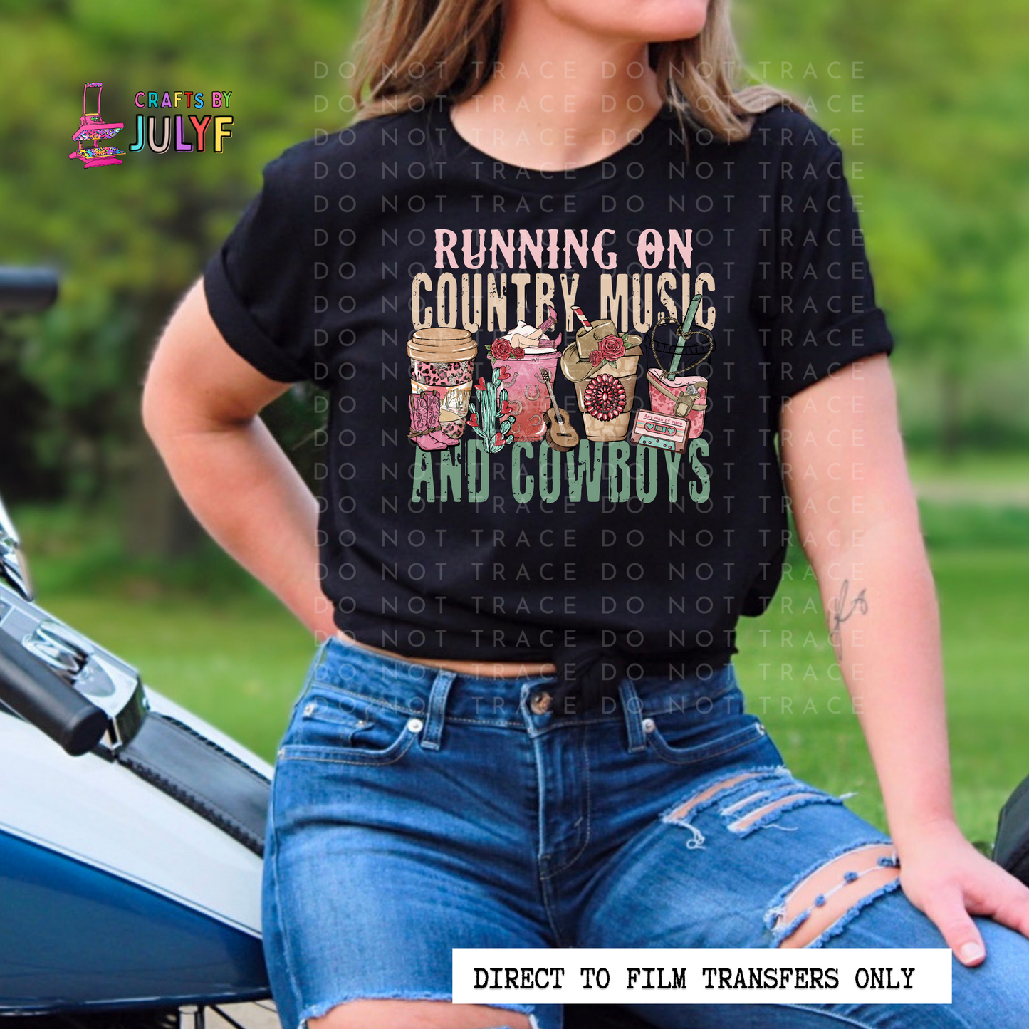 Running on country music and cowboys DTF Transfers - 000352