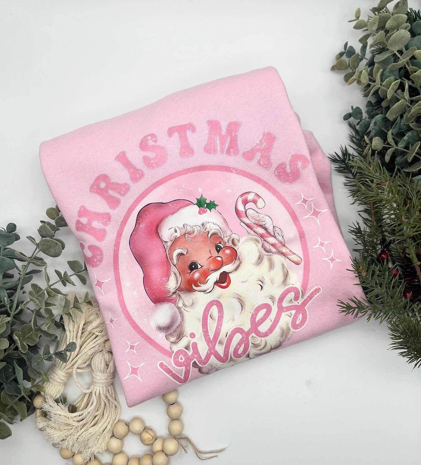 Christmas Vibes Pink Santa DTF Transfers - 000300